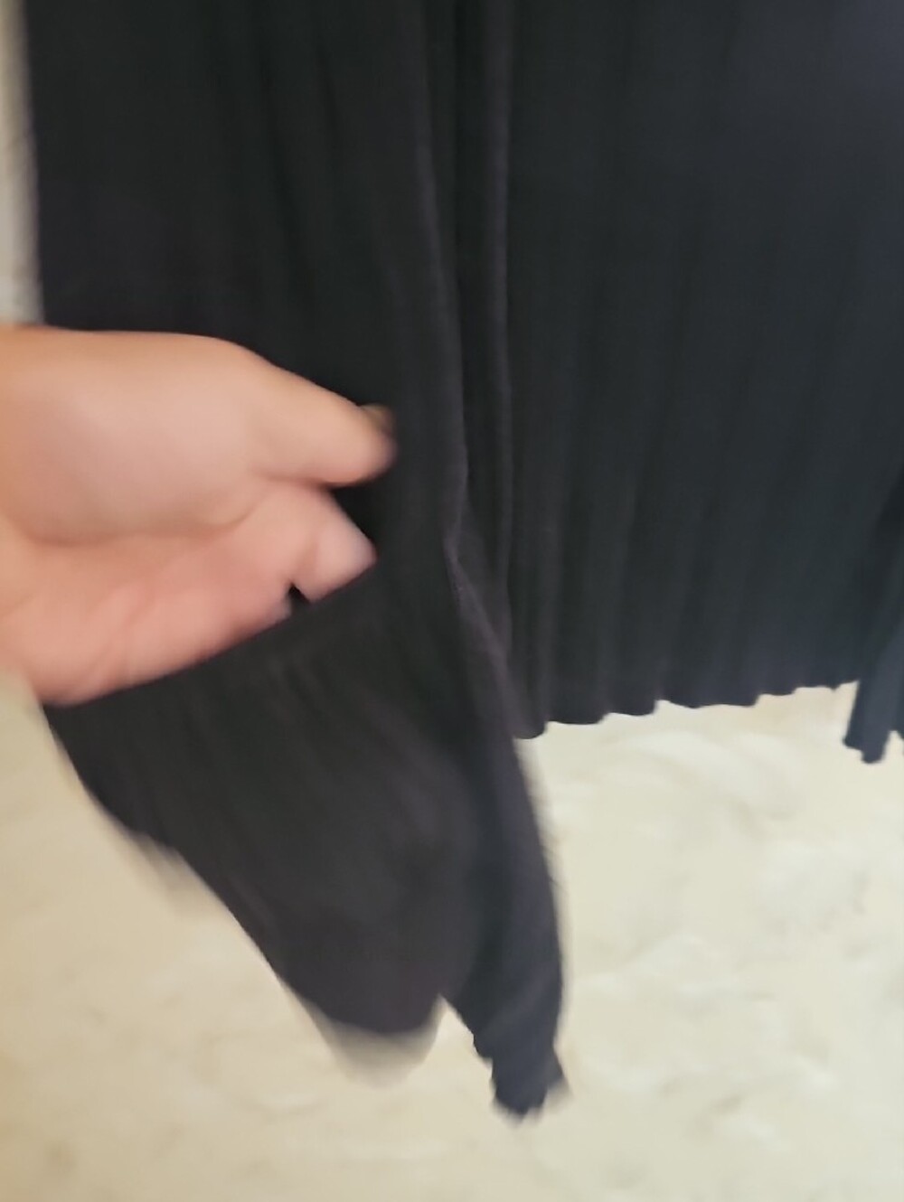 Long Black Ribbed Open-Front Cardigan with Pockets - Picture 3 of 3